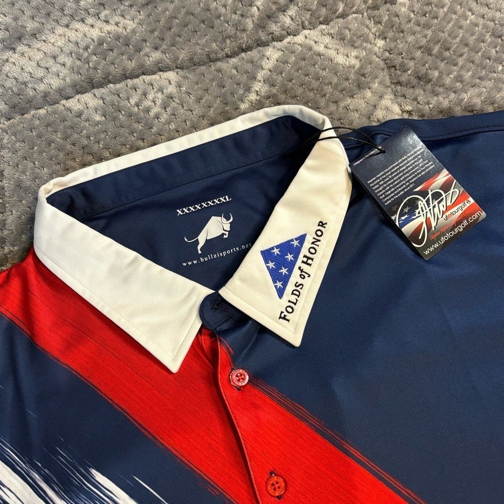 Bullzi Sports Folds of Honor Patriotic Golf Polo Shirt Mens 8XL Navy Red‎ White